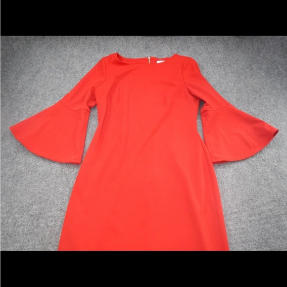 Calvin Klein 3/4 Bell Sleeve Boat Neck Sheath Dress Red Size 10 - Picture 5 of 10